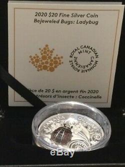 2020 Ladybug Bejeweled Bugs $20 1OZ Pure Silver Proof Coin Canada gemstones
