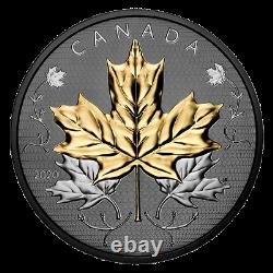 2020 Maple Leaves Motion $50 5OZ Pure Silver Proof Coin with Gold & Rhodium
