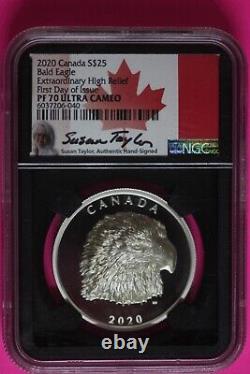 2020 PF 70 Bald Eagle Extraordinary High Relief Canada 25$ 1 OZ Silver NGC 6091