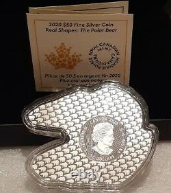 2020 Polar Bear Real Shapes Silhouette $50 3.2OZ Pure Silver Proof Coin Canada