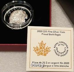 2020 Proud Bald Eagle Extra High Relief Head $25 1 OZ Silver Proof Coin Canada