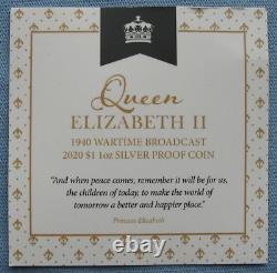 2020 Tokelau $1 Queen Elizabeth II 1940 Wartime Broadcast 1 oz. 999 Silver Proof