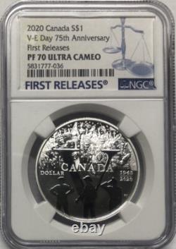 2020 VE DAY Canada 75th Anniversary Silver $1 NGC PF70? FLAWLESS QUALITY? FR