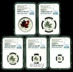 2020'o' Canada Silver Red Crystal Maple Leaf Ngc Pf70 Rev Proof 5 Coin Set Fr