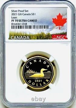 2021 $1 Canada Gilt Silver Proof Loonie Loon Ngc Pf70 Ucam Extreme Low (pop=5)