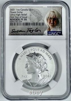 2021 $1 Canada Peace Dollar Silver Ultra High Relief Reverse Proof NGC PF 70 FDI