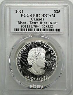 2021 $25 Canada 1oz Silver Proof Bison Extra High Relief PCGS PR70 DCAM Blunt