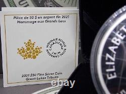 2021 $50 Canada 5oz Fine SILVER Coin GREAT LAKES Colorized Proof Case & COA