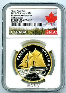 2021 Canada $1 Silver Ngc Pf70 Uc Gilt 100th Bluenose King George First Releases