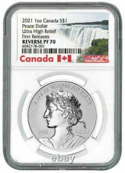 2021 Canada 1oz Silver Peace Dollar Ultra High Relief Reverse Proof NGC PF 70 FR