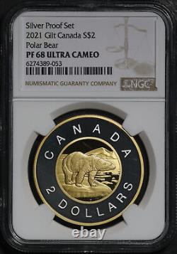 2021 Canada $2 Silver Polar Bear Gilt From Proof Set NGC PF-68 Ultra Cameo