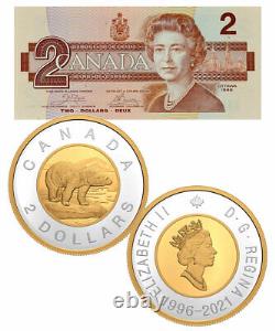 2021 Canada Coin & Banknote Set 25th Anniv 1 oz Silver Gilt Proof $2