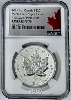 2021 Canada Silver $20 Maple Leaf NGC Reverse PR 70 Super Incuse First Day Prod