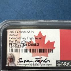2021 Canada Silver $25 Buffalo Extraordinary High Relief NGC PF70 Signed FDOI