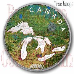 2021 Great Lakes $50 5 OZ Pure Silver Proof Map Coin Canada