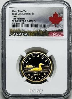 2022 $1 CANADA SILVER LOONIE WithGOLD GILT NGC PF70 UCAM LOON FIRST RELEASES