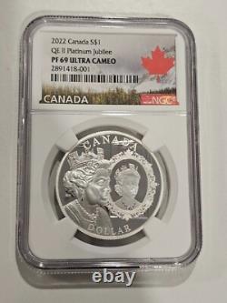 2022 $1 Canada Silver Dollar Proof Ngc Pf69 Qe II Platinum Jubilee Dual Portrait