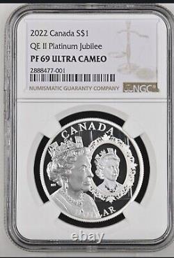 2022 $1 Canada Silver Dollar Proof Ngc Pf69 Qe II Platinum Jubilee Dual Portrait