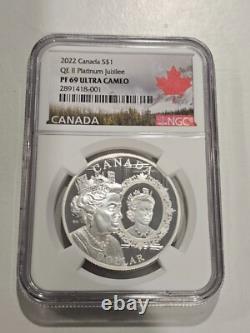 2022 $1 Canada Silver Dollar Proof Ngc Pf69 Qe II Platinum Jubilee Dual Portrait