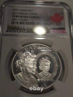 2022 $1 Canada Silver Dollar Proof Ngc Pf69 Qe II Platinum Jubilee Dual Portrait