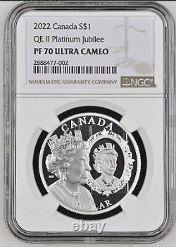 2022 $1 Canada Silver Dollar Proof Ngc Pf70 Qe II Platinum Jubilee Dual Portrait