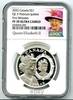 2022 $1 Canada Silver Dollar Proof Ngc Pf70 Qe II Platinum Jubilee Dual Portrait