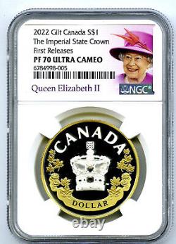 2022 $1 Canada Silver Gilt Dollar Proof Ngc Pf70 Qe II Imperial State Crown Fr