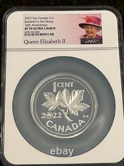 2022 1C Canada 5OZ. 9999 Silver Farewell to the Penny 10th Anniv POP 40/0 PR70