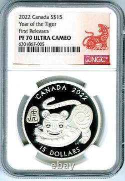 2022 1oz Canada $15 Silver Proof Ngc Pf70 Year Of The Tiger First Releases