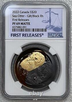 2022 $20 1oz Canada Sea Otter Black & Gold Rhodium Ngc Pf69 Silver Proof Fr#001