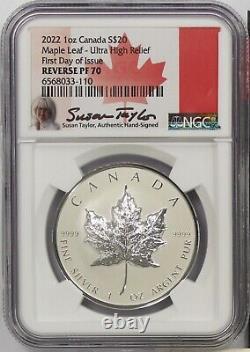 2022 $20 Canada 1 oz Silver Ultra High Relief Maple Leaf Rev Proof NGC PF70 FDOI