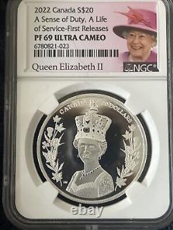 2022 $20 Canada 1oz Silver Proof Ngc Pf69 Queen Elizabeth Reign Sense Of Duty Fr