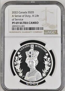 2022 $20 Canada 1oz Silver Proof Ngc Pf69 Queen Elizabeth Sense Of Duty