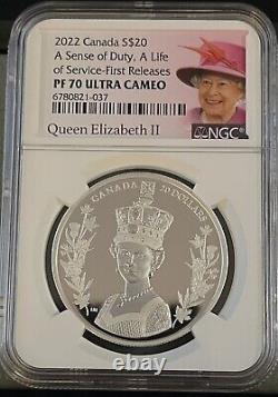 2022 $20 Canada 1oz Silver Proof Ngc Pf70 Queen Elizabeth Reign Sense Of Duty Fr