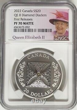 2022 $20 Canada 1oz Silver Proof Ngc Proof 70 Queen Elizabeth II Diamond Diadem