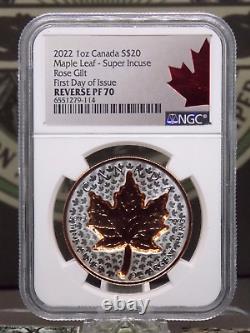 2022 $20 Canada Silver Maple Leaf SUPER INCUSE Rose Gilt Rev Proof NGC PF70 #114