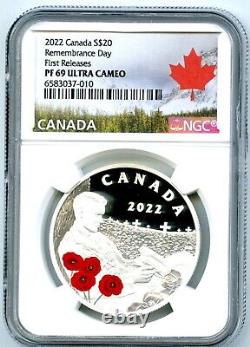 2022 $20 Canada Silver Proof Ngc Pf69 Remembrance Day Poppy First Releases