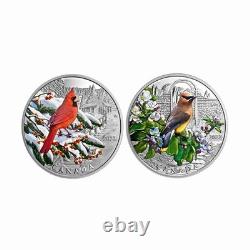 2022-2023 1oz. 9999 Silver Proof Pair Colourful Birds Cedar Waxwing & Cardinal
