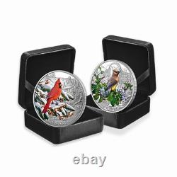 2022-2023 1oz. 9999 Silver Proof Pair Colourful Birds Cedar Waxwing & Cardinal