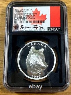 2022 $25 Canada 1 Oz Silver Proof Timber Wolf Ngc Pf70 Ucam Extra High Relief