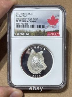 2022 $25 Canada 1 Oz Silver Proof Timber Wolf Ngc Pf70 Ucam Extra High Relief