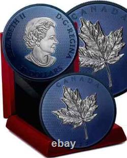 2022 Blue Rhodium Maple Leaves in Motion $50 5OZ Pure Silver Proof Canada Coin