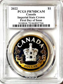 2022 Canada $1 IMPERIAL STATE CROWN Gilt Silver PCGS PR70 FDOI BLUNT