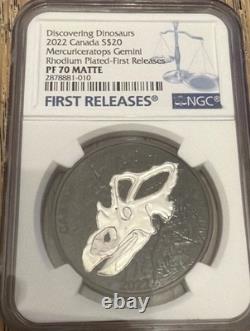 2022 Canada $20 Mercuriceratops Silver & Rhodium NGC PF70 Matte First Releases