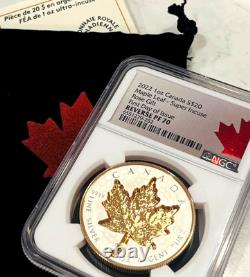 2022 Canada $20 Super Incuse MAPLE LEAF Rose Gilt 1 Oz NGC REV PF 70 FDOI