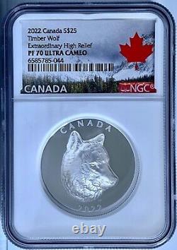2022 Canada $25 Timber Wolf Extraordinary High Relief Silver Coin NGC PF70UCAM