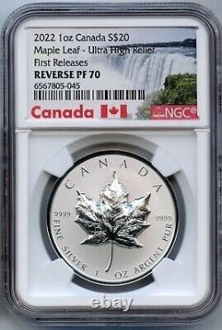 2022 Canada Maple Leaf 1 Oz Silver UHR Reverse Proof Coin NGC PF70 JN523