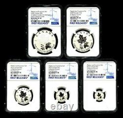 2022 Canada Silver Ngc Pf70 Proof Diamond Radiant Crown Maple Leaf 5-coin Set