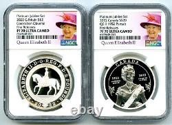 2022 Great Britain/canada Silver Proof Ngc Pf70 Qeii Platinum Jubilee 2-coin Set