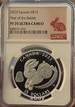 2023 $15 Canada NGC PF70 Year of the Rabbit 1oz Silver Proof Coin W Box/Coa